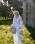 Pink and white sharp linen shirt