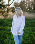 Pink and white sharp linen shirt