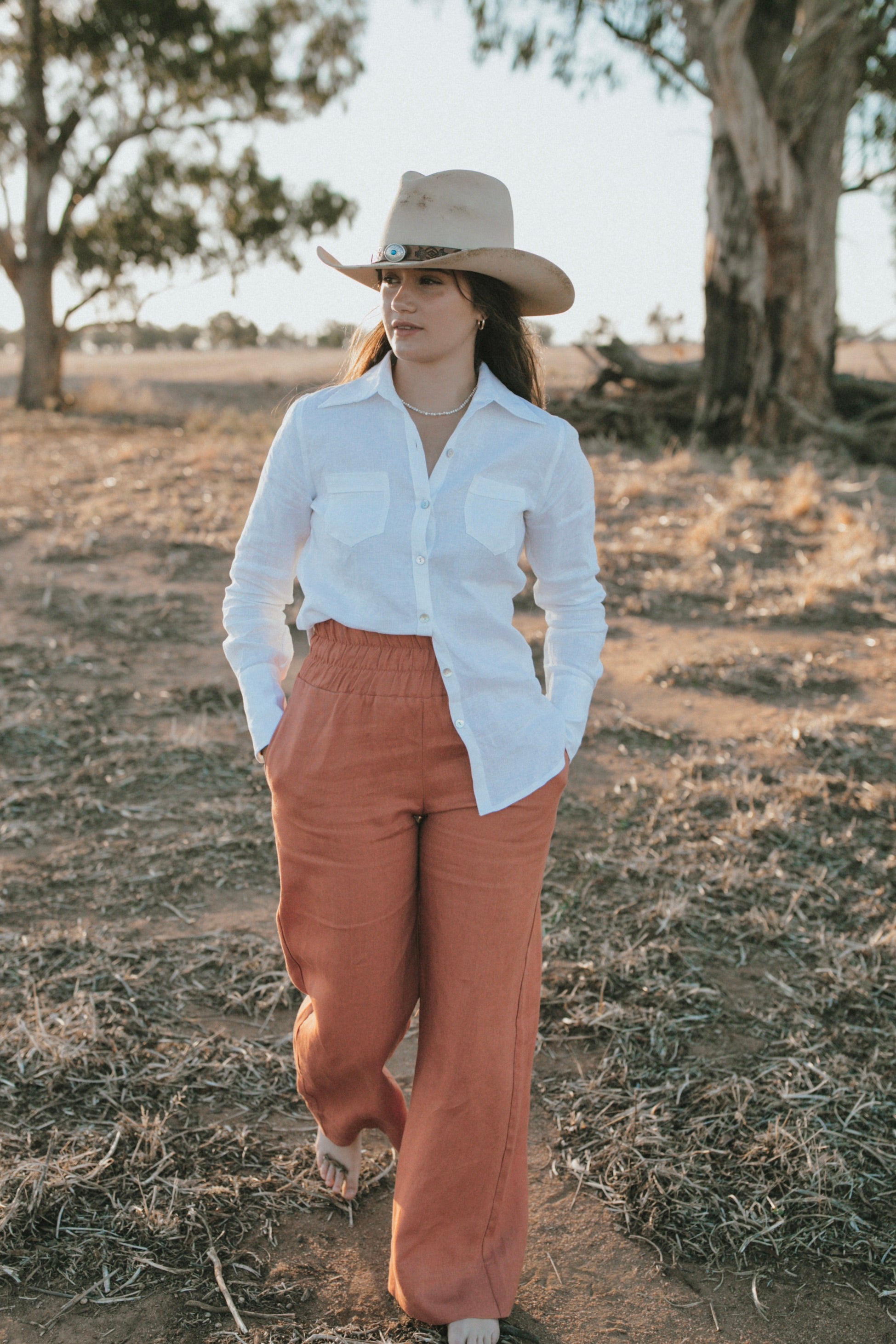 Palazzo Linen Pants - Clay