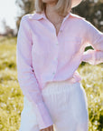 Pink and white sharp linen shirt