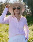 Pink and white sharp linen shirt