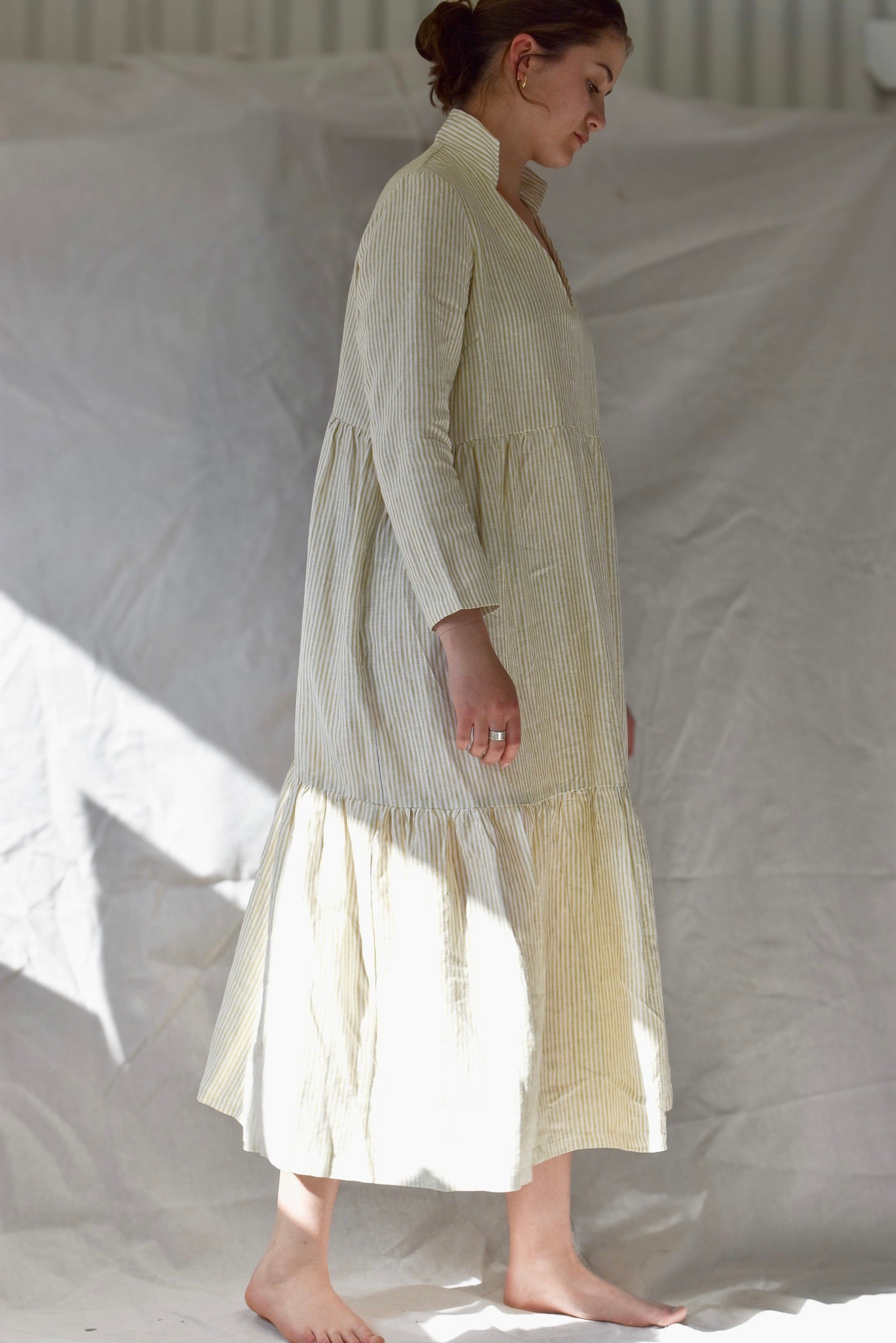 Linen Maxi Dress - Dijon &amp; White