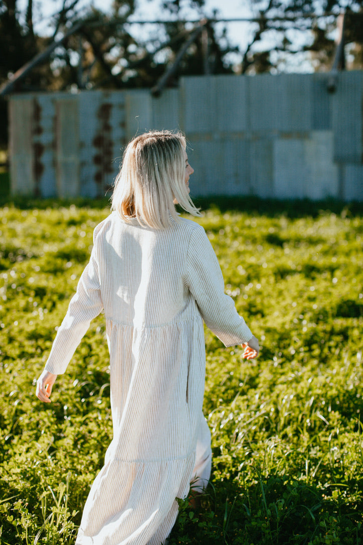 Linen Maxi Dress - Dijon &amp; White